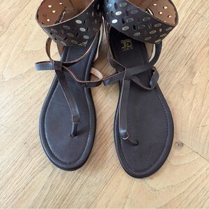JOE’S JEANS Chocolate Brown Leather Sandals with Cutout Ankle Cuff